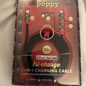 XO Poppy Fast Tri-Charging USB-C Micro USB 10 FT Cable Skull Day Of The Dead